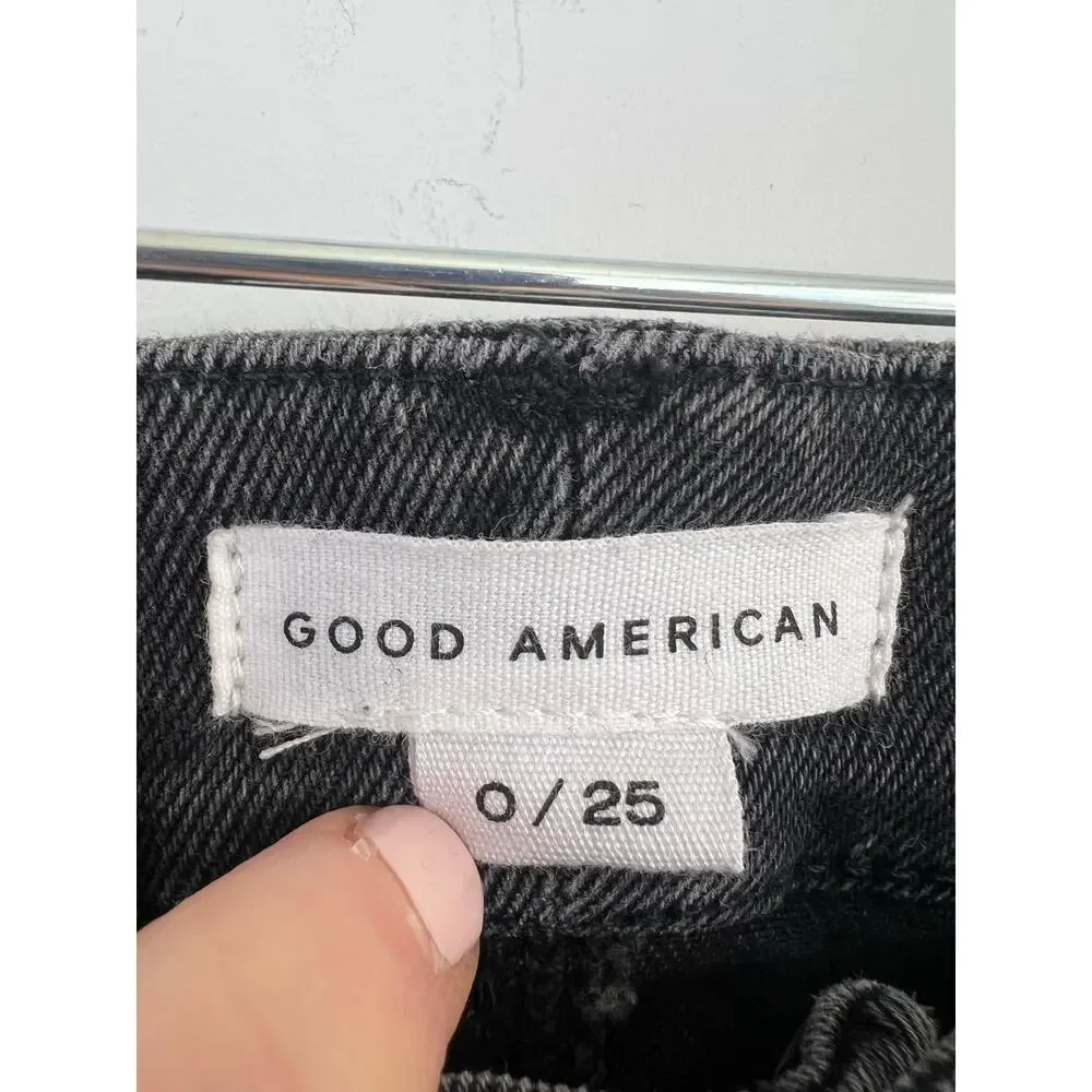 Good American Good Icon 90s Straight Leg Distressed Jean in Black Wash 0/25